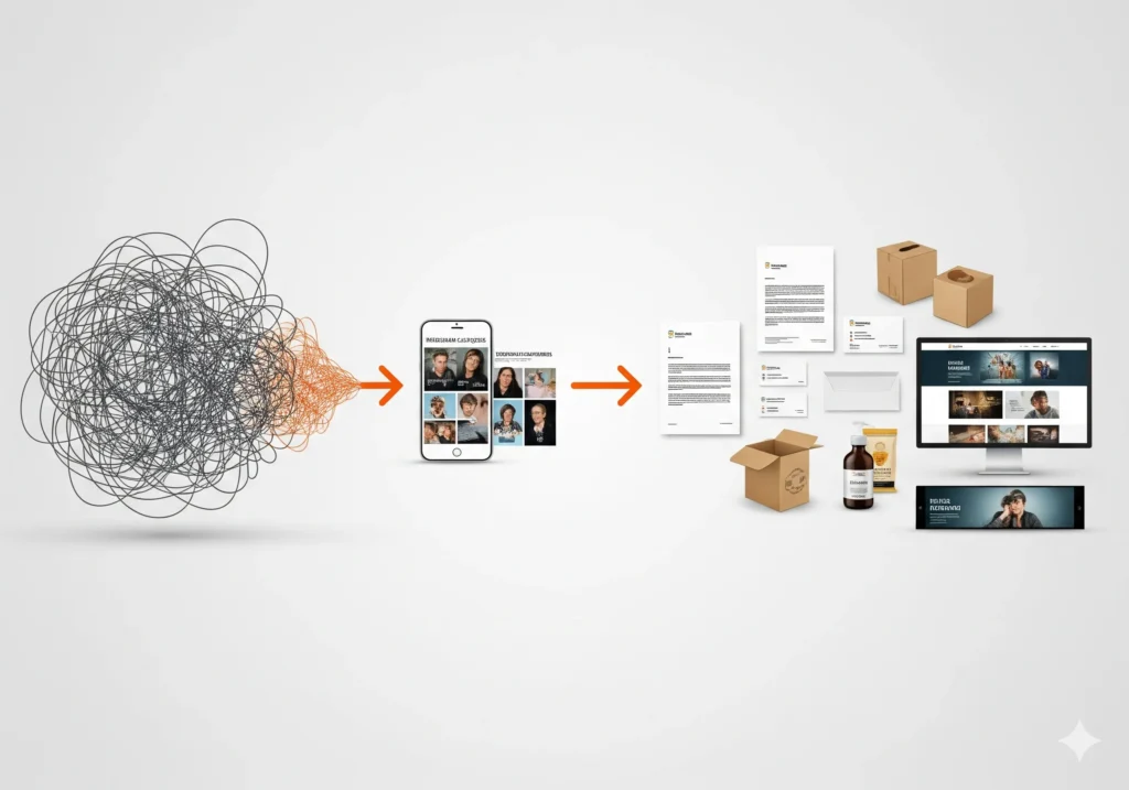 Diagrama de transformación de ideas en un pedido de diseño claro