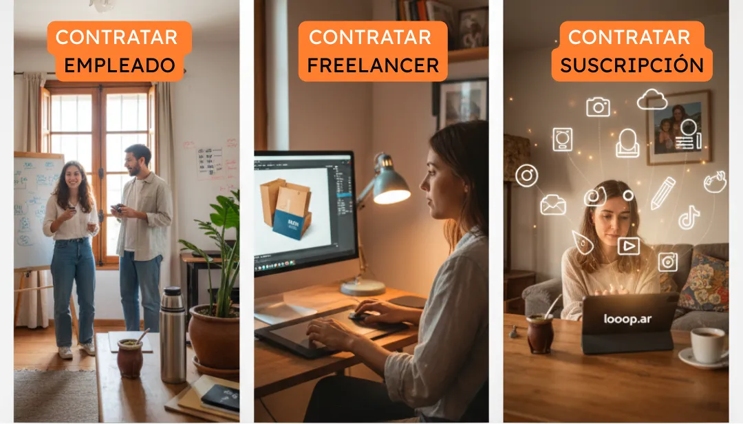 Comparativa de los tres modelos de equipo creativo: fijo, profesional externo y suscripción flexible