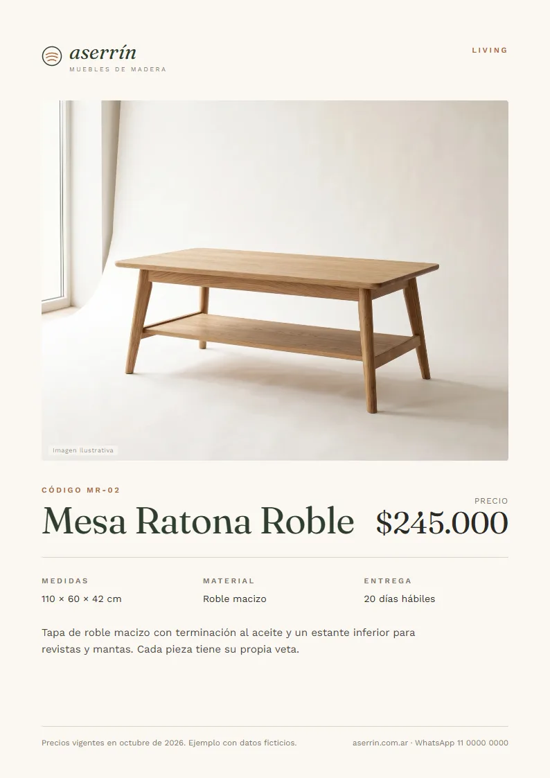 Ficha en PDF de ejemplo de Muebles Aserrín